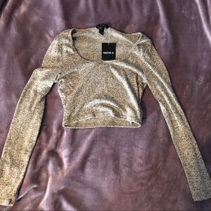 Forever 21: Marled Grey Long sleeve Crop Top
